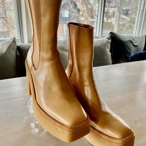 Zara Sand Leather Crepe Heel Chelsea Platform Boot EU 39